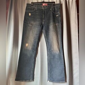 Arizona Jean Company Men's Bootcut Distressed Dark Blue Jeans